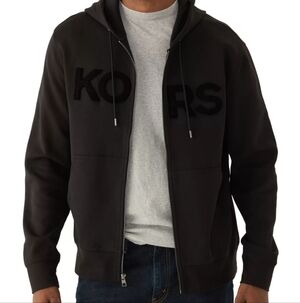 Michael Kors Men’s Full Zip Hoodie Black Textured Logo Size L